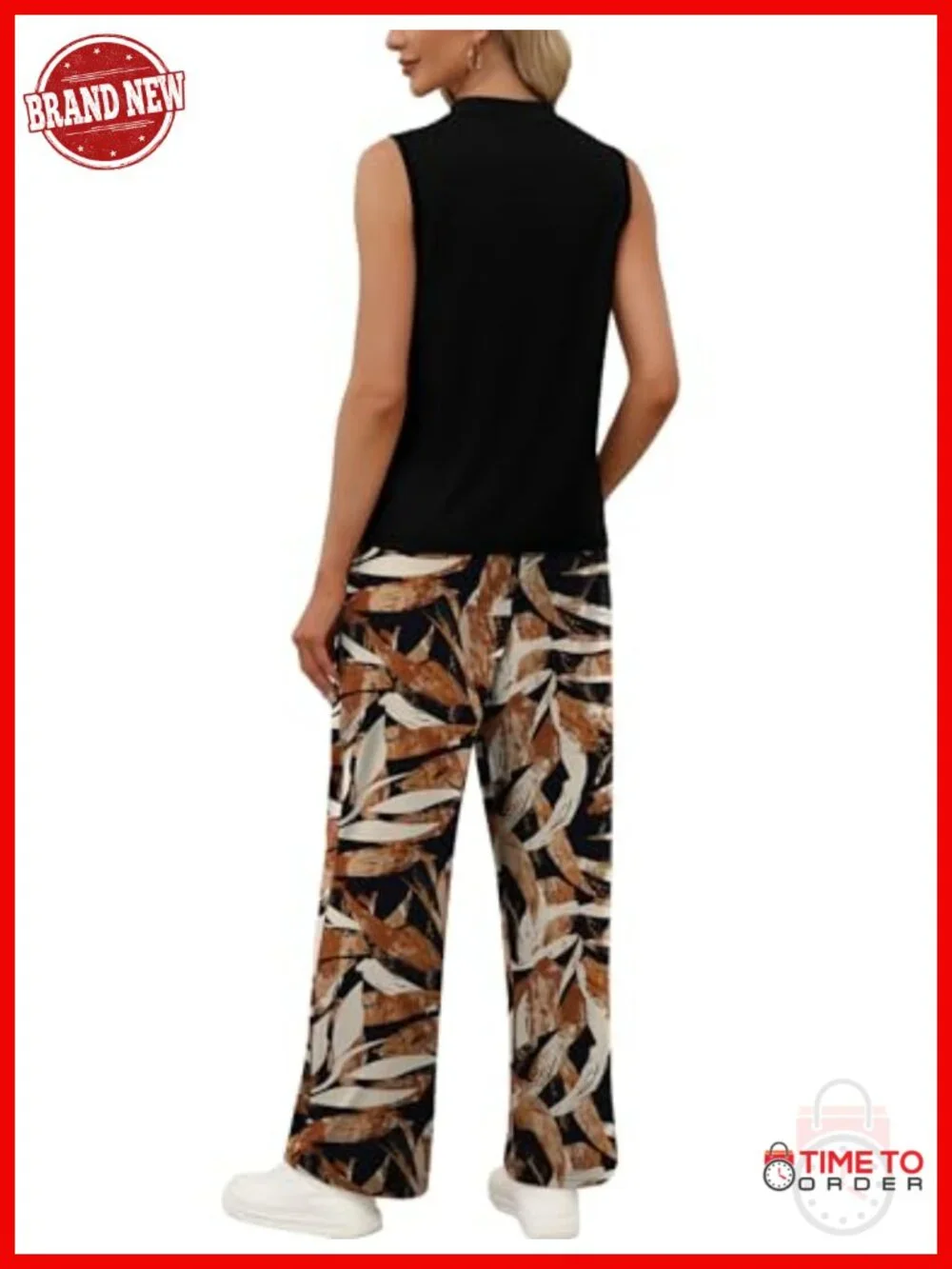 Two Piece Set Women Summer Mock Neck Wide Leg Pants Set Travel